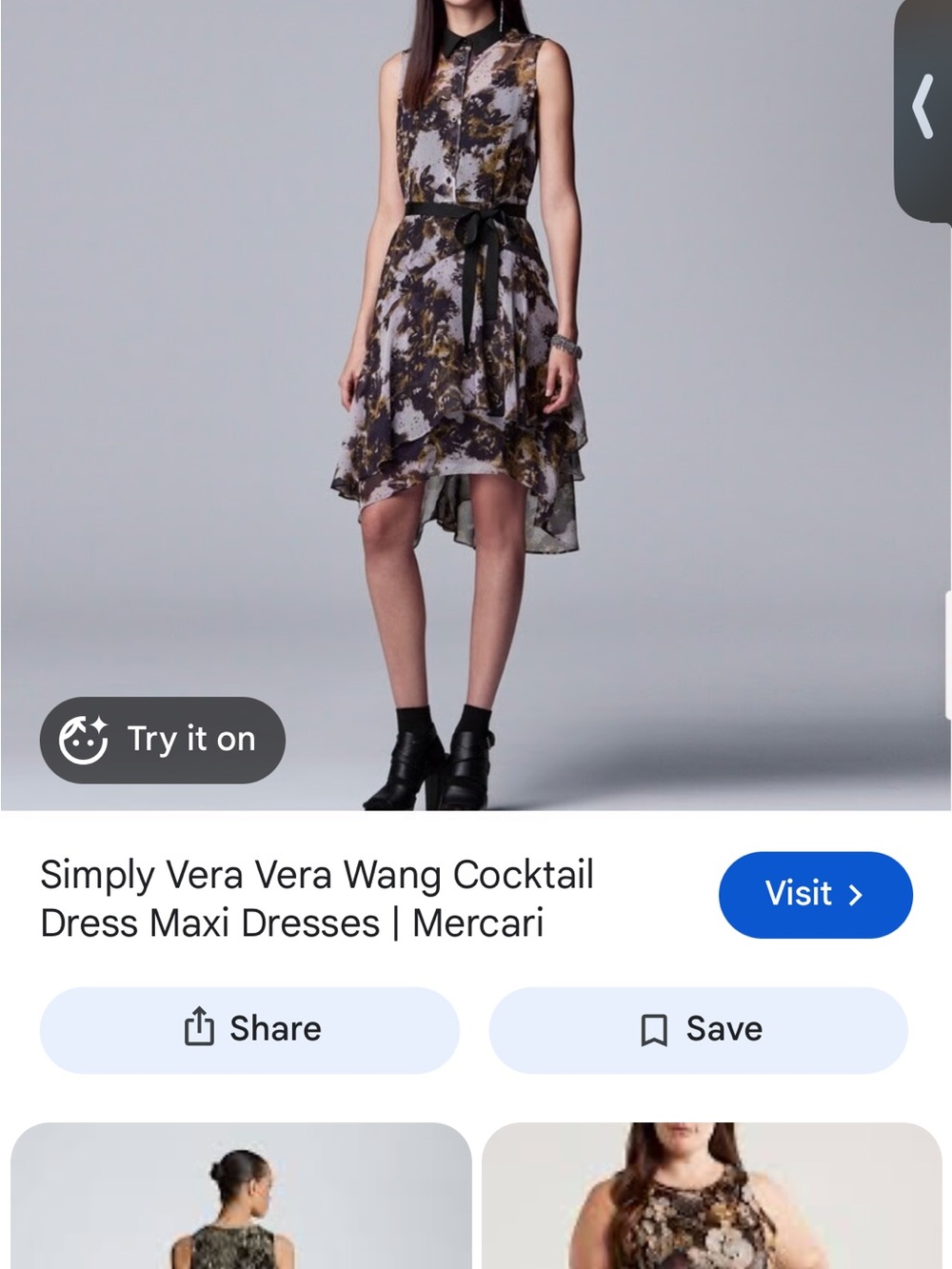 Simply Vera Vera Wang Black and Gray Floral High-Low Dress